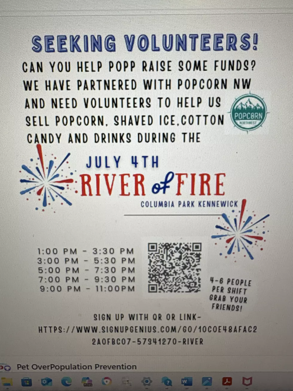 Desperate Need Volunteer River Of Fire POPP Booth